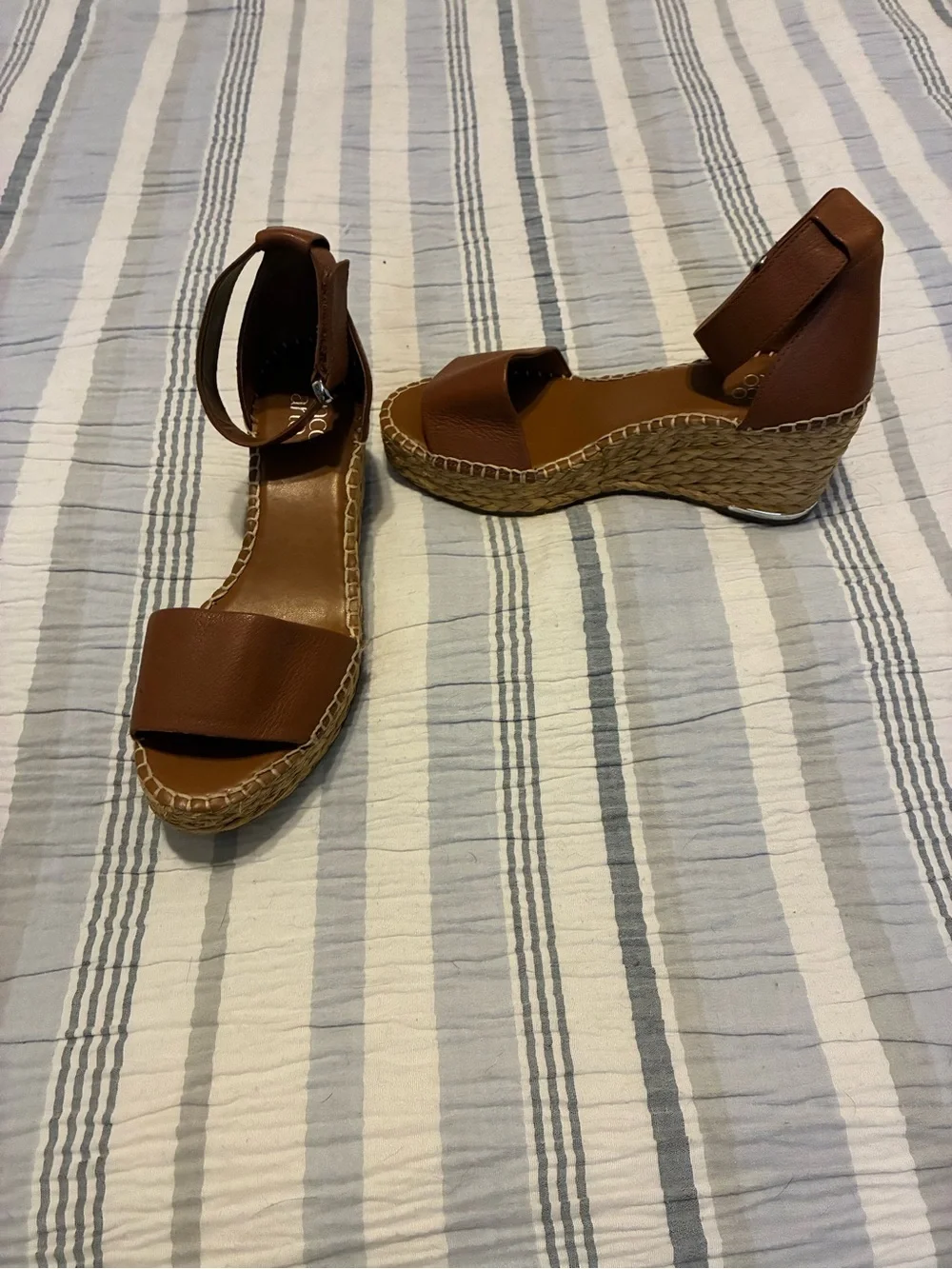 Franco Sarto Cognac Brown Espadrille Wedge Sandals with Ankle Strap